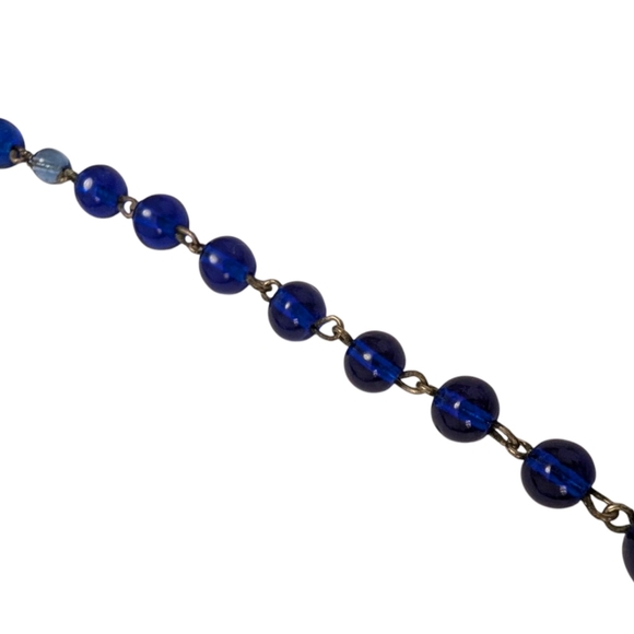 VINTAGE Glass Cobalt Choker Necklace Royal Blue Beaded German - Picture 6 of 12